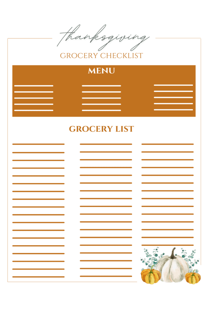 thanksgiving grocery list