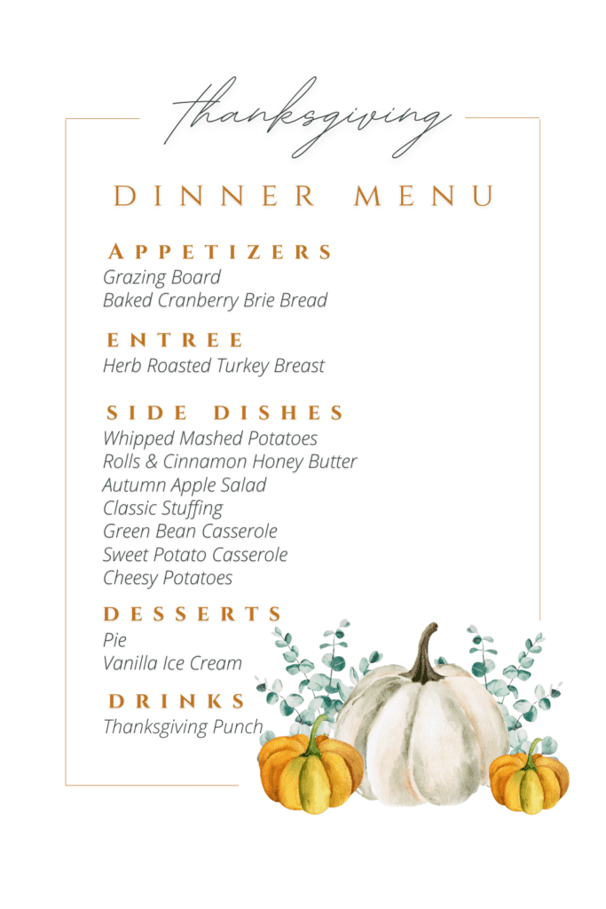 thanksgiving menu list