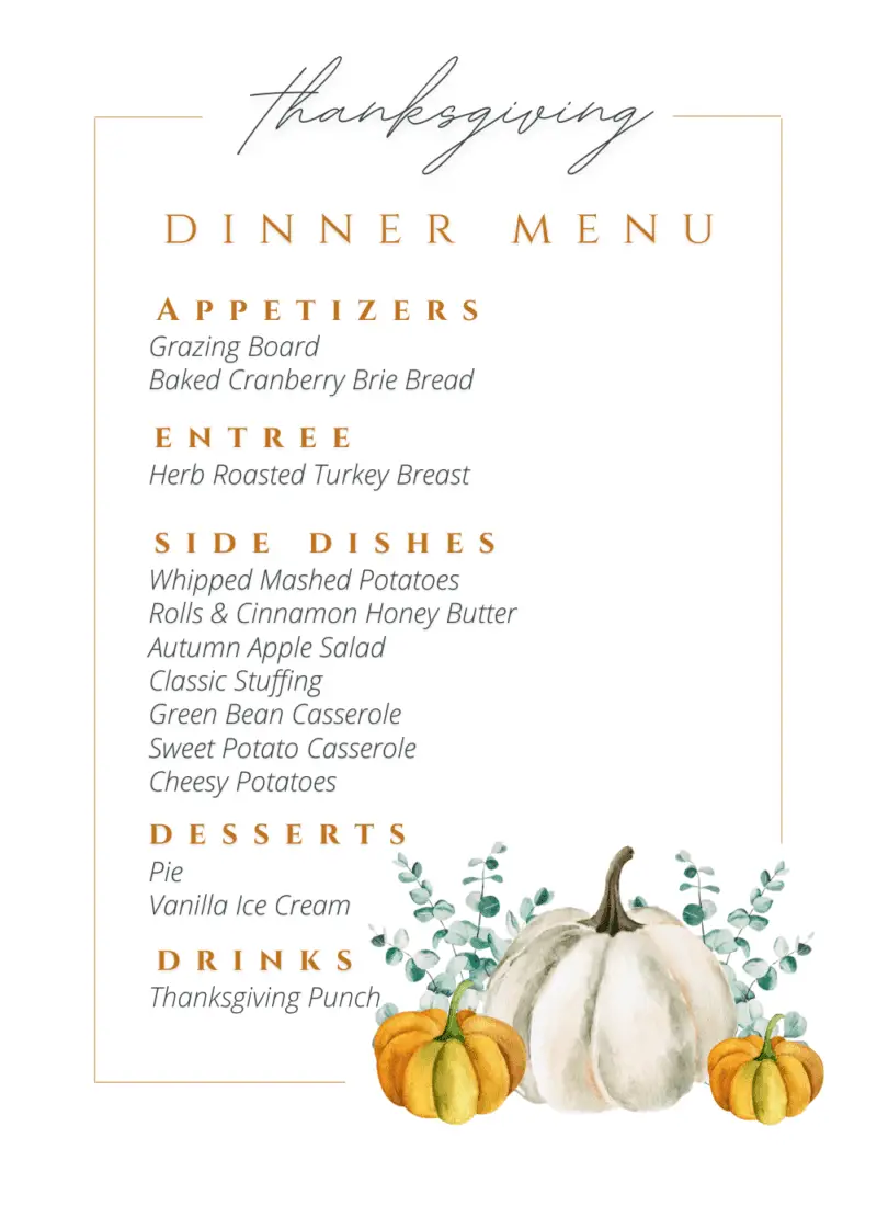 Thanksgiving Menu List with Recipes, Ingredient Checklist, and Printable Planner